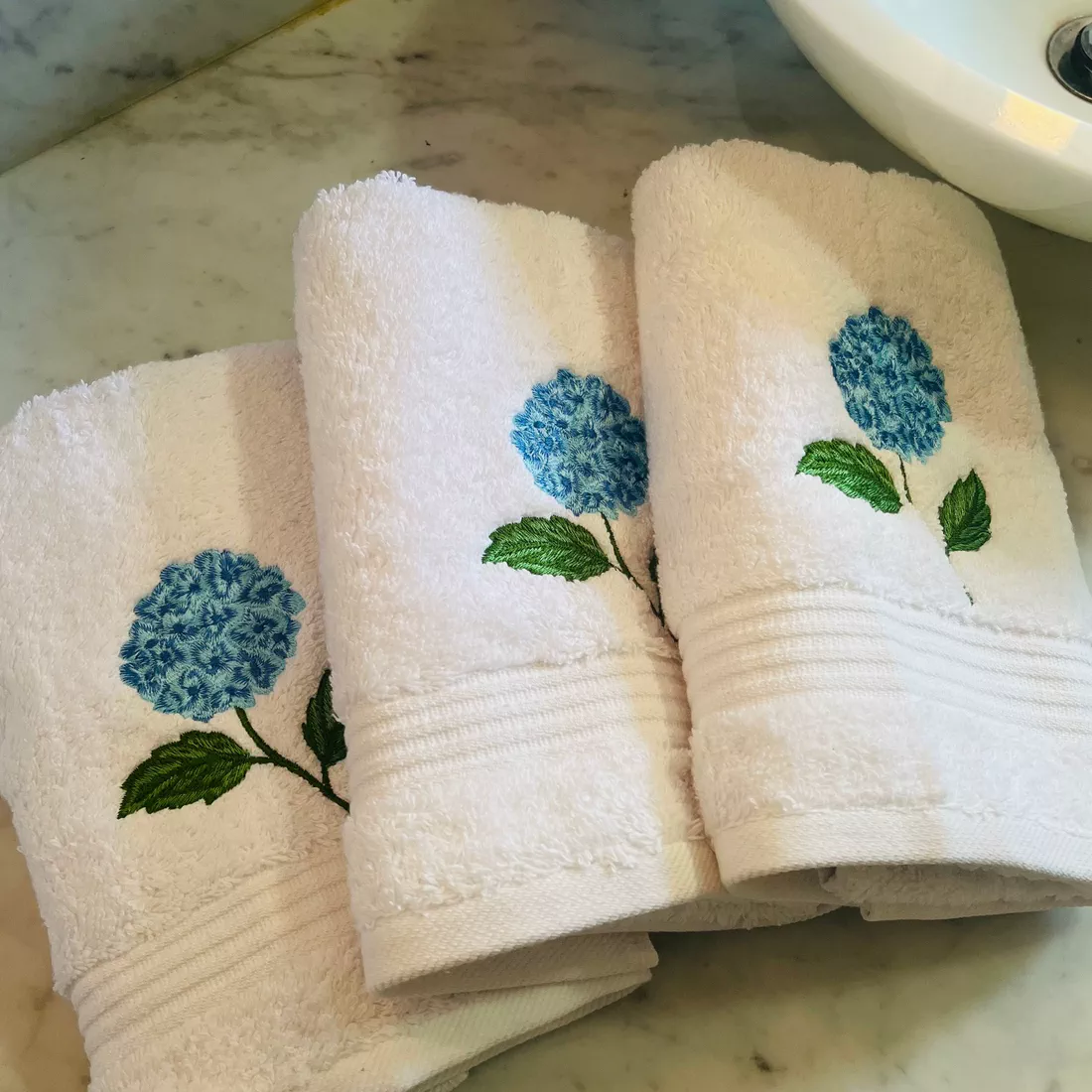 Hydrangea Embroidered Turkish Cotton Towel Set