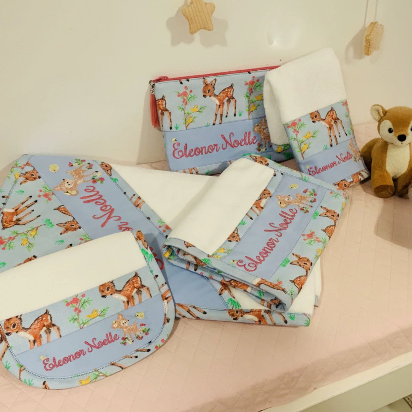 Personalized Baby Set – Newborn Hooded towel, Bib, Burp Cloth