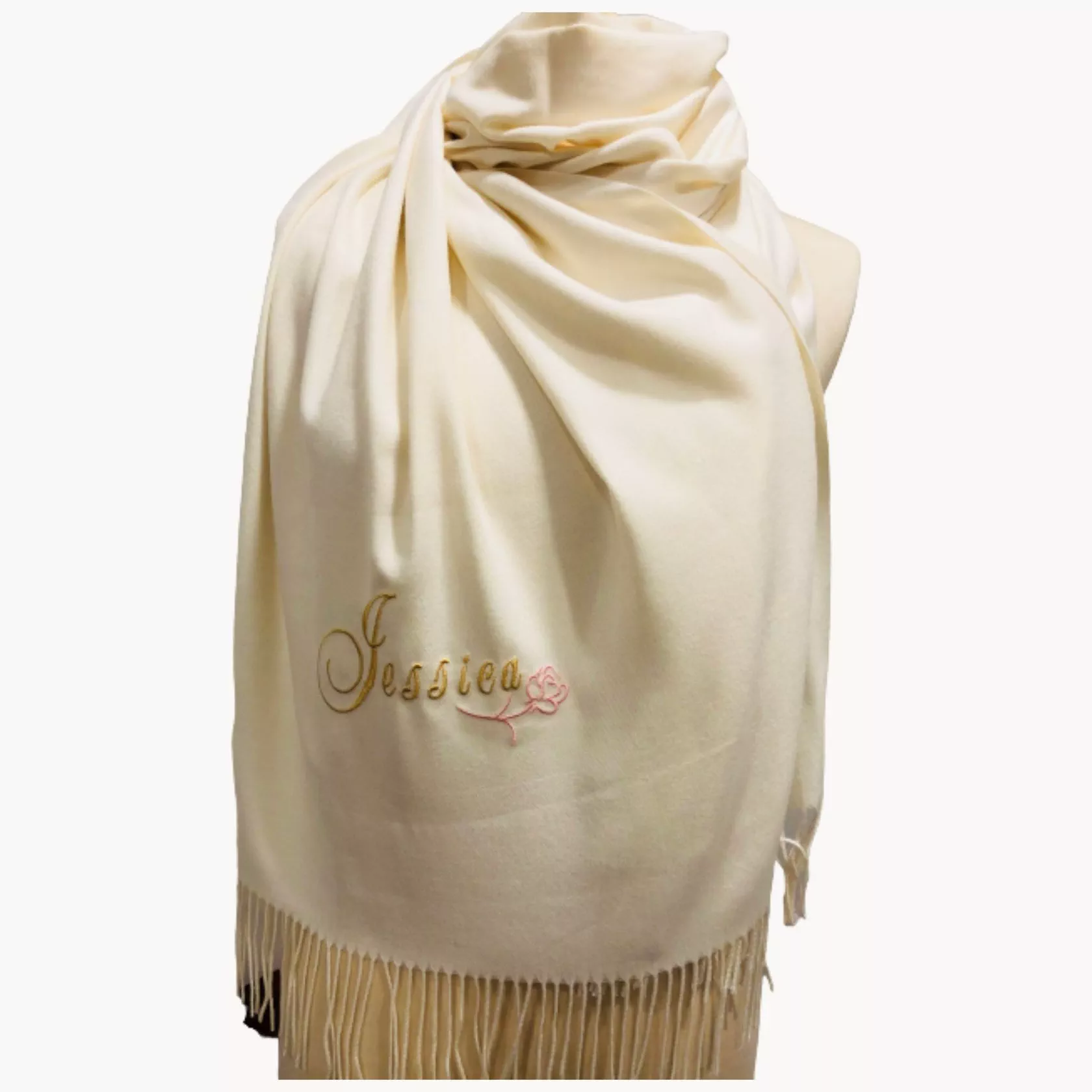 Personalized Ivory Pashmina, Monogrammed Custom Bridesmaid Scarf
