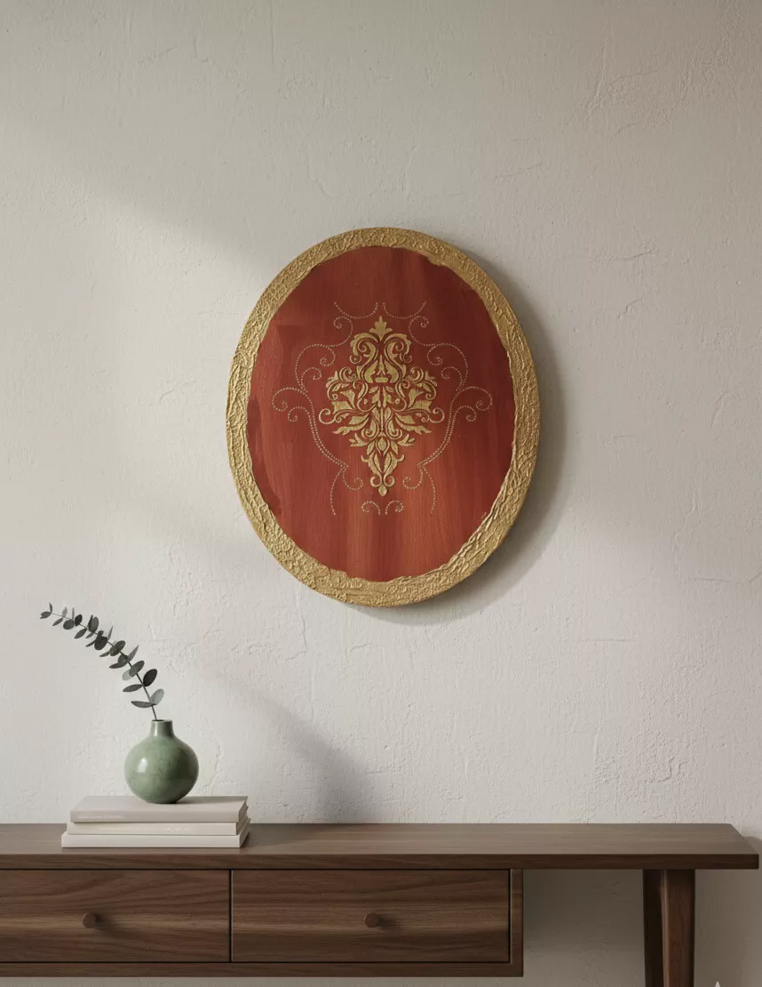 Artisan Oval Victorian Inspired Wall Art Hand Painting Copper and Gold Art Decor