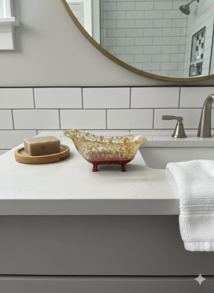 Luxury Gold Flakes Crimson Red Mini Bathtub Home Design Decor