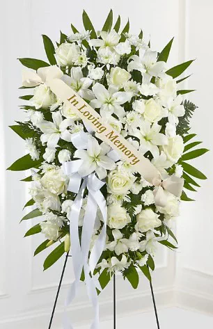 Exquisite Tribute Standing Spray with Memorial Ribbon