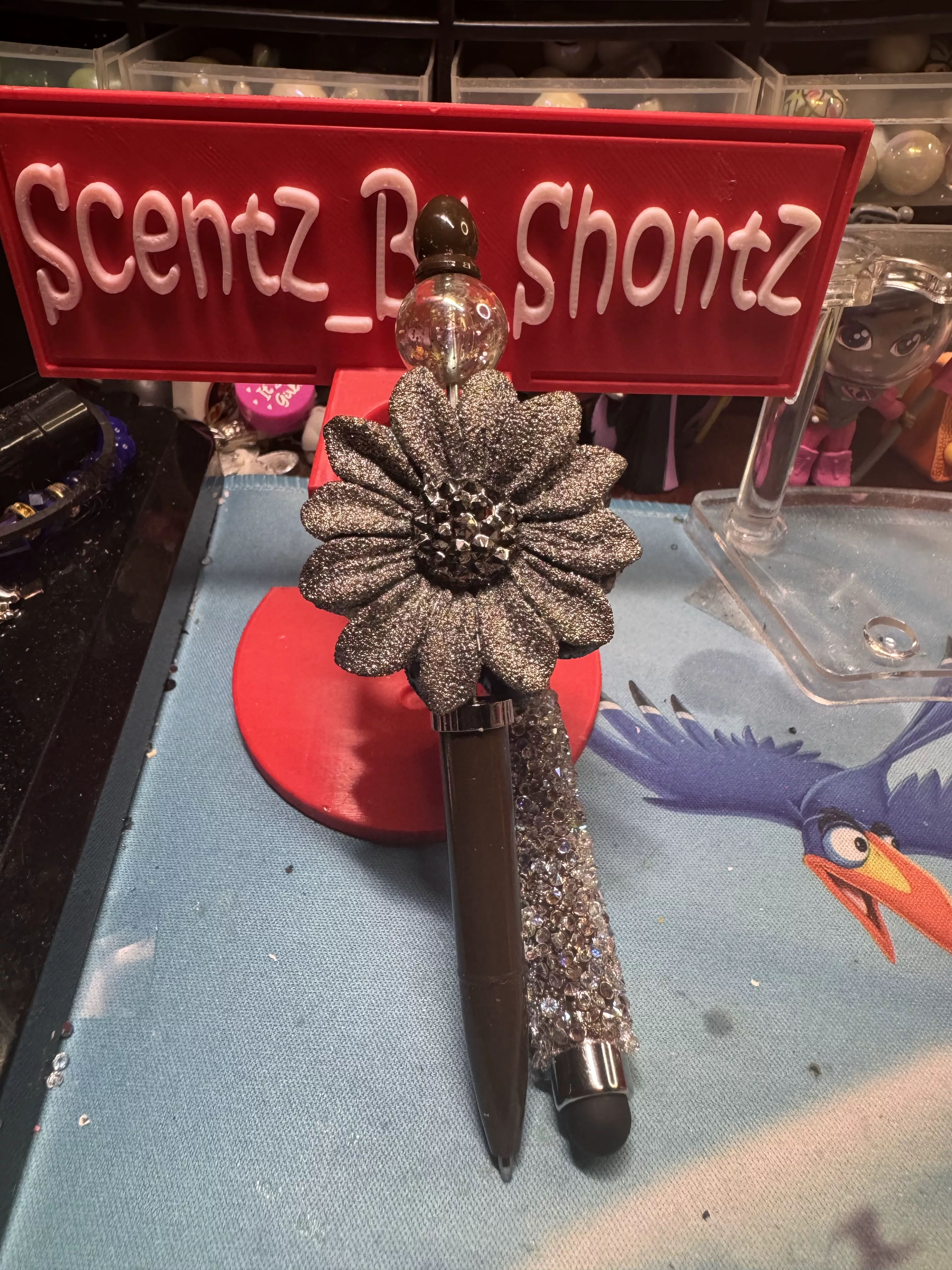 Brown sugar wrapped stylus/pen with beautiful textured flower focal